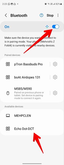 Enable Bluetooth on Echo, select your device