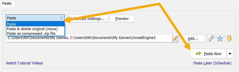 Opting whether to cut or copy in Copywhiz app. 