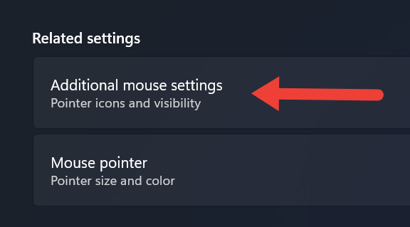 Selecting "Additional Mouse Settings" under the "Related settings."