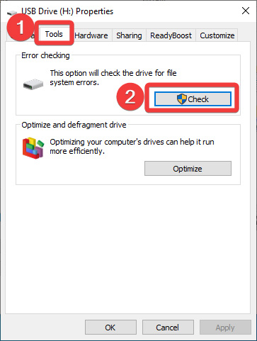 Clicking "Check" button under Tools in Properties window. 