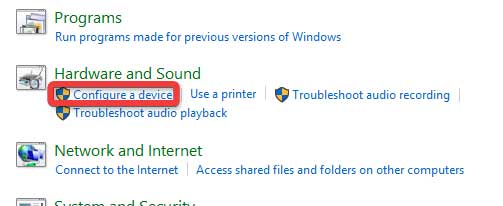 Clicking "Configure a device" in Control Panel. 