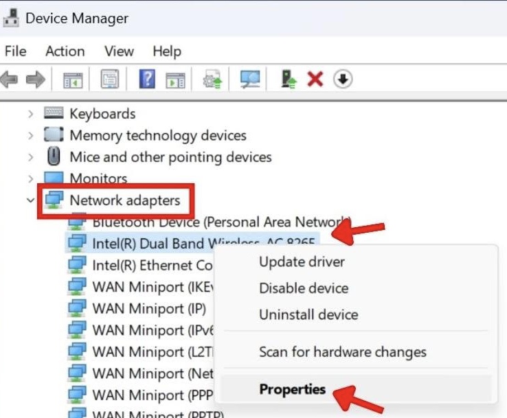 Right click on your adapter and select Properties.