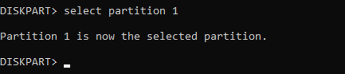 Typing "select partition" command in Terminal app.