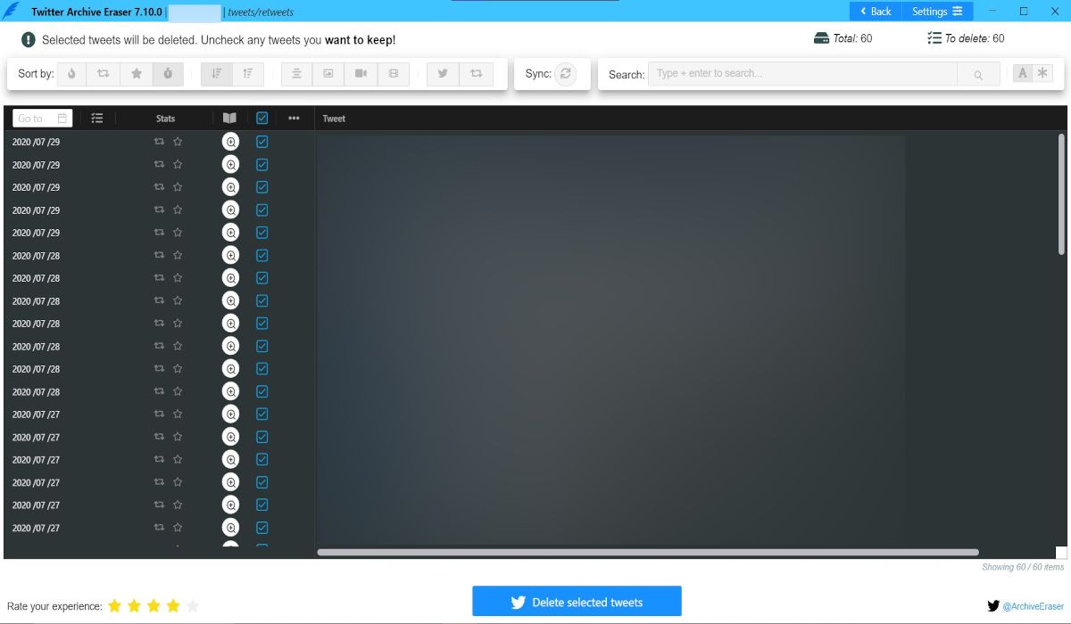 Select Tweets To Delete In Twitter Archive Eraser