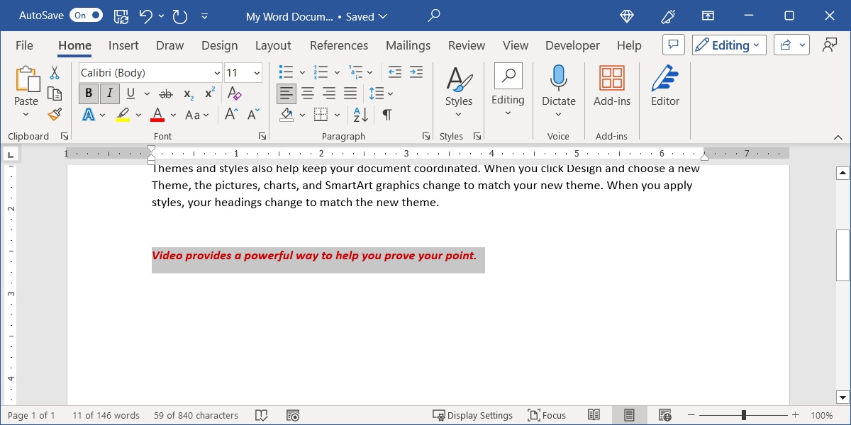 Selected text for a style in Word