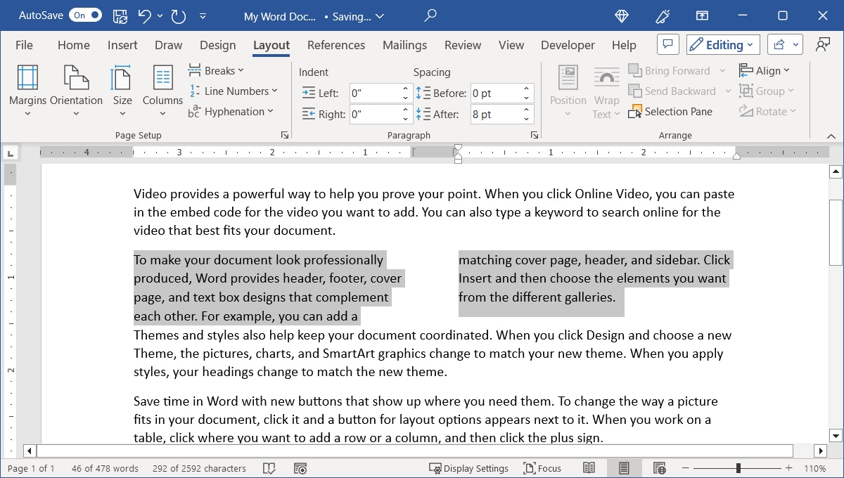 Selected text to columns in Word
