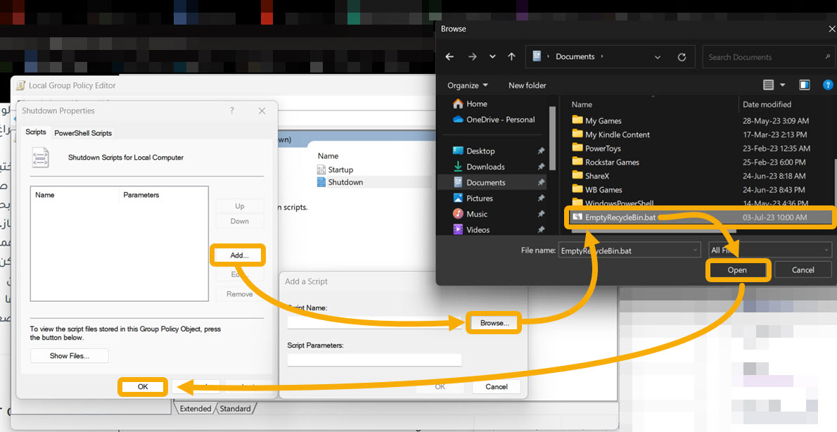 Selecting .BAT file from location.