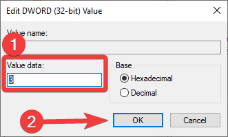 Setting value data for "Start" key in Registry Editor.
