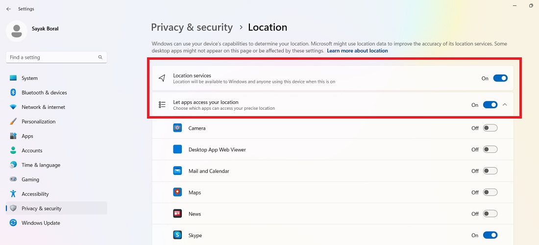 "Some Settings are managed by your organization" error for location services disappears and the settings are now applicable.