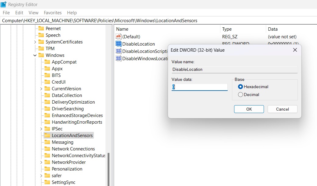 Disable LocationsAndSensors value changed to "0". 
