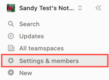 Settings and Members in the Notion sidebar