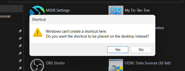 Shortcuts for Microsoft apps are sent directly to the desktop. 