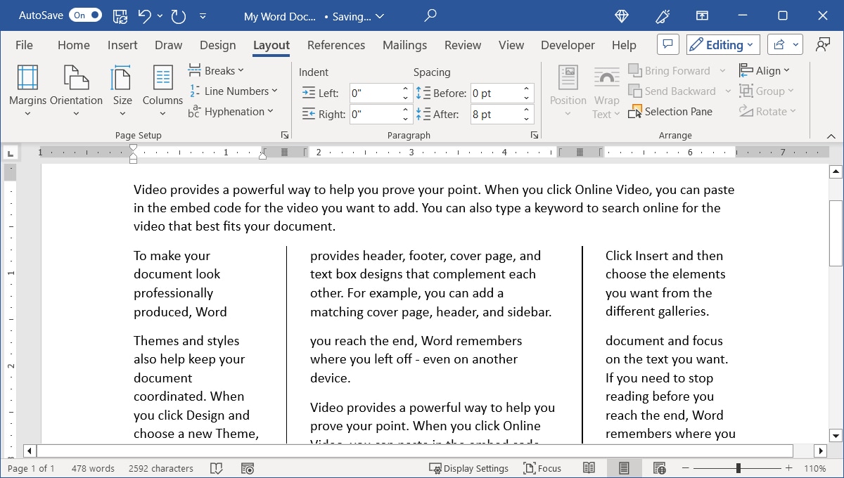 Three columns with lines in Word