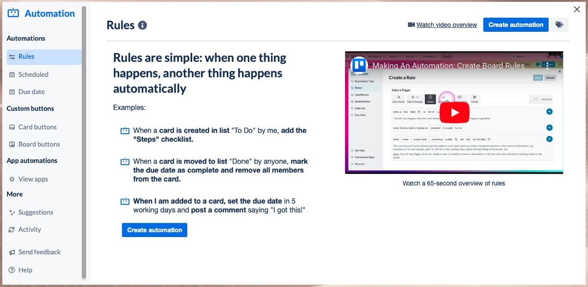 Trello Automation screen