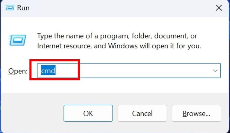 Typing "cmd" in Run window.