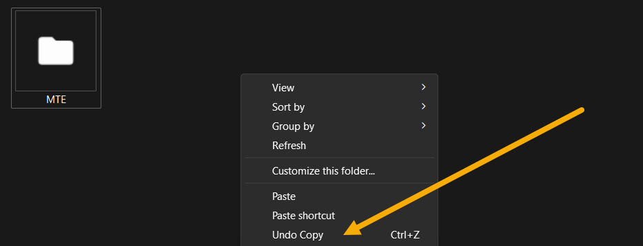 Clicking on "Undo Copy" option from context menu. 