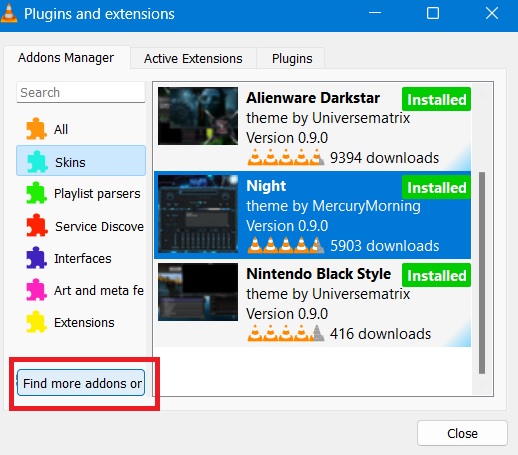 Find more addons in VLC. 