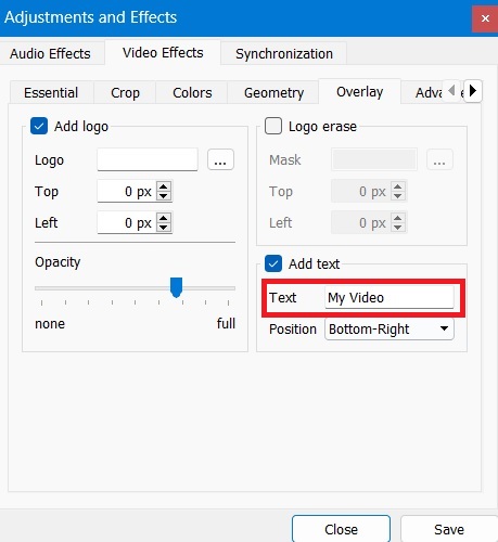 Add text in VLC video.
