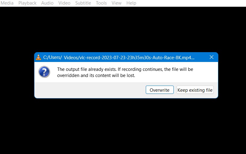 Output file already exists message after VLC file conversion of multiple files. 