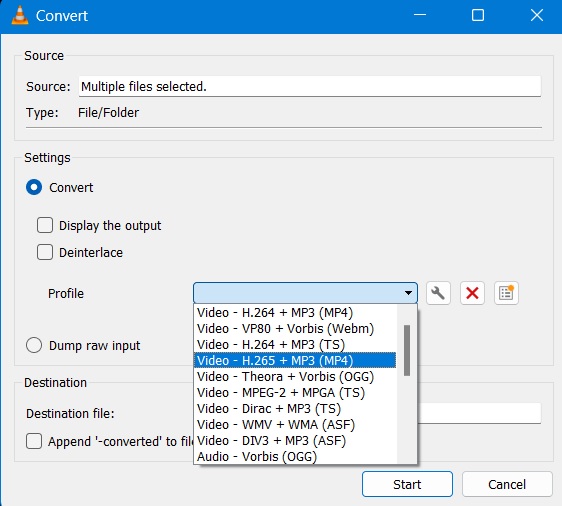 Profile of multiple video files to be converted with various output options visible. 