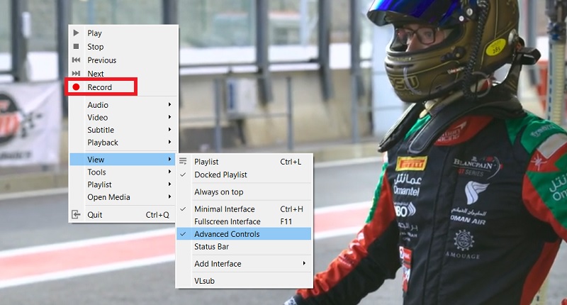 Record button through right click in VLC Media Player.; 