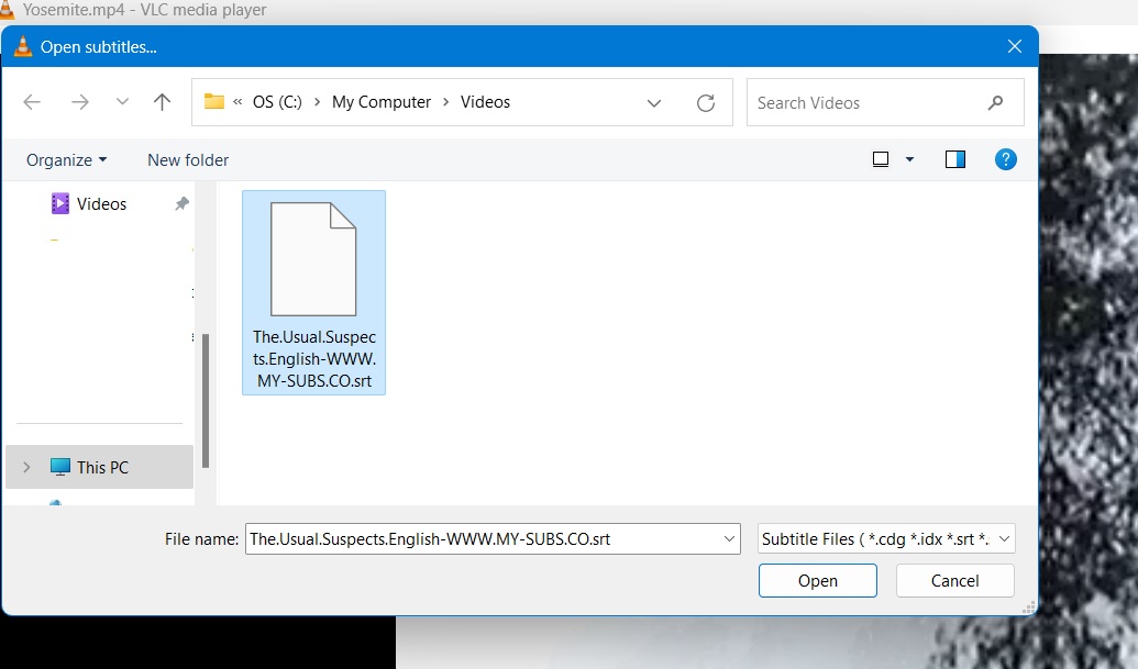 Subtitles added from a folder in location. 