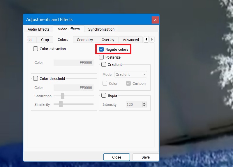 Negate colors in VLC to portray a flashback. 