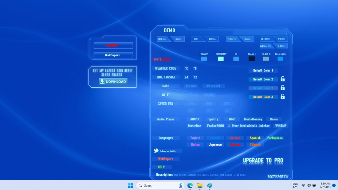 Neon Space app dock in Windows.
