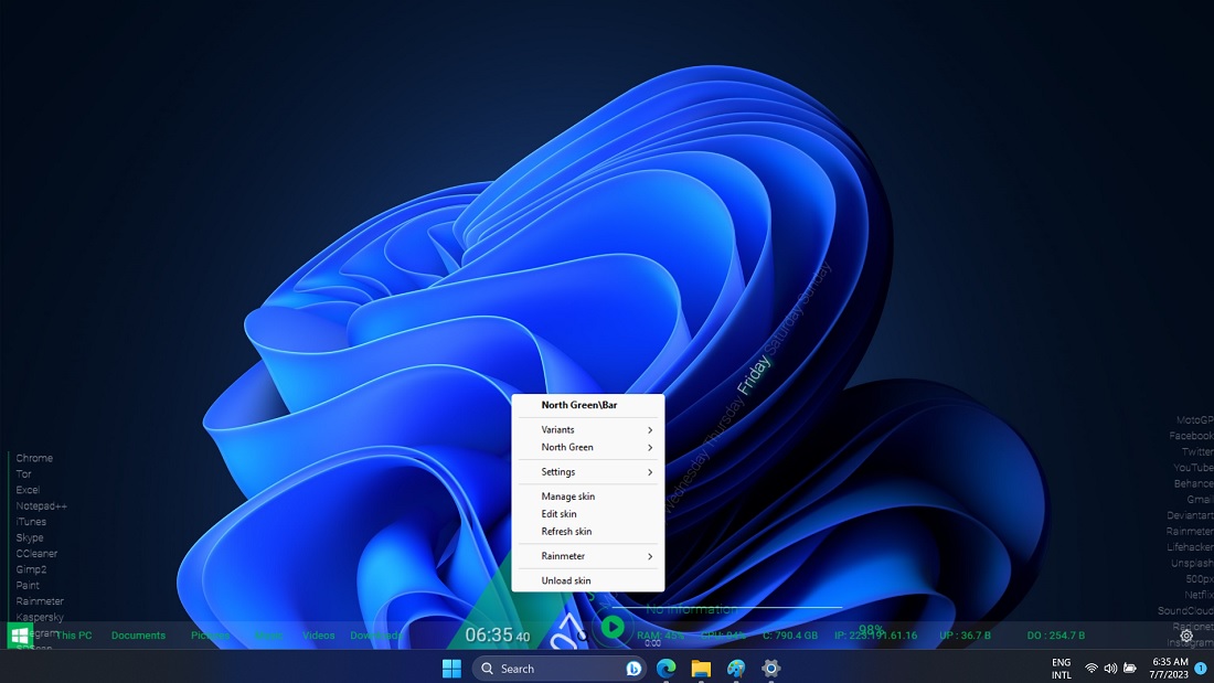 North Green Rainmeter skin view.
