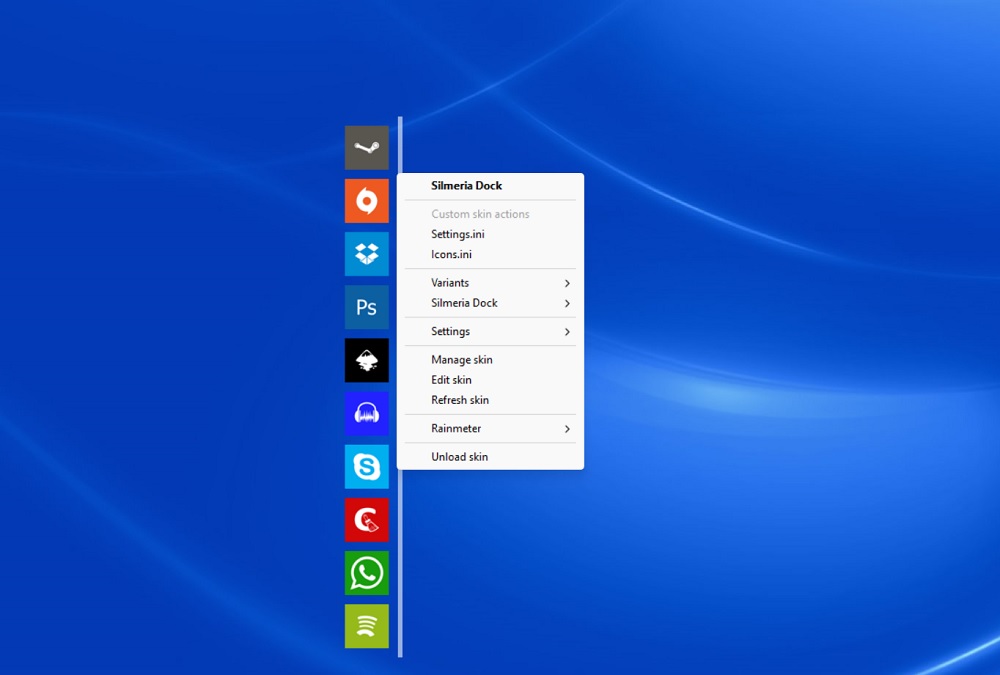 Silmeria app dock on Windows desktop.