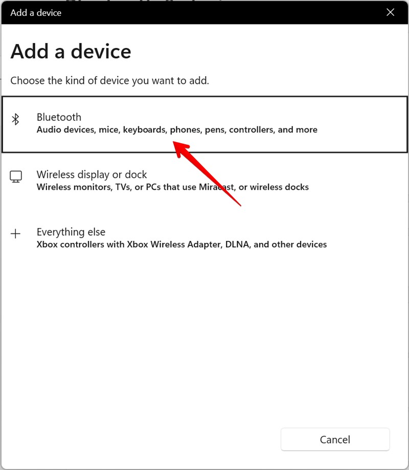 In Add a device, tap Bluetooth