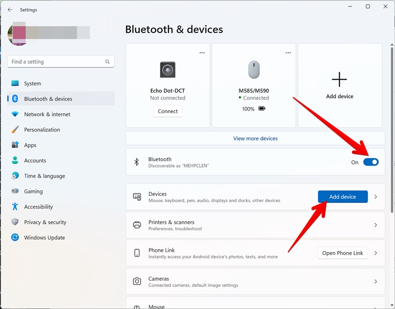 Enable Bluetooth, tap Add device