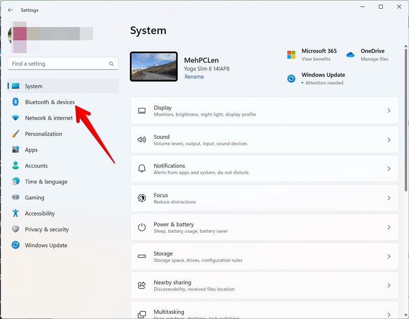 Select Bluetooth & devices in System