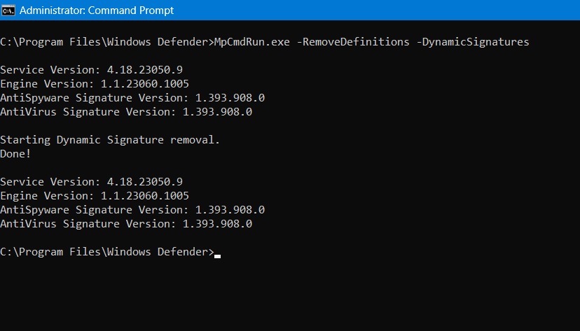 Dynamic signatures removal using Remove Definitions command in Cmd. 