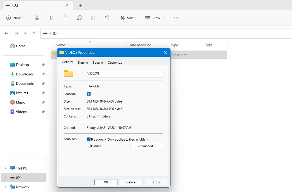 Finding the folder location in D drive. 