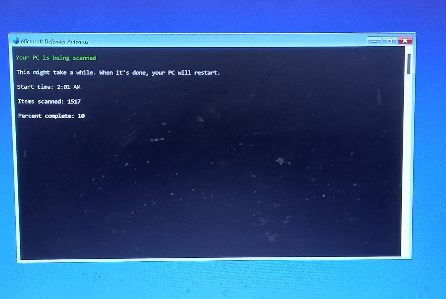 Offline scan in command prompt for Windows Defender. 