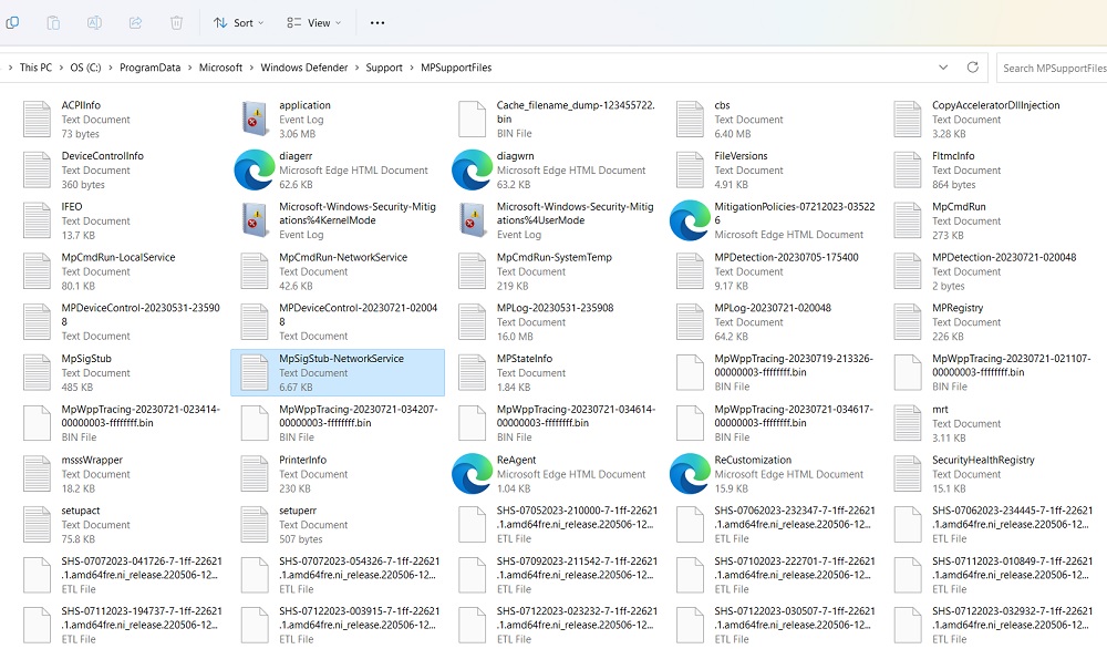 List of recovered Windows Defender files using -GetFiles in Command Prompt. 