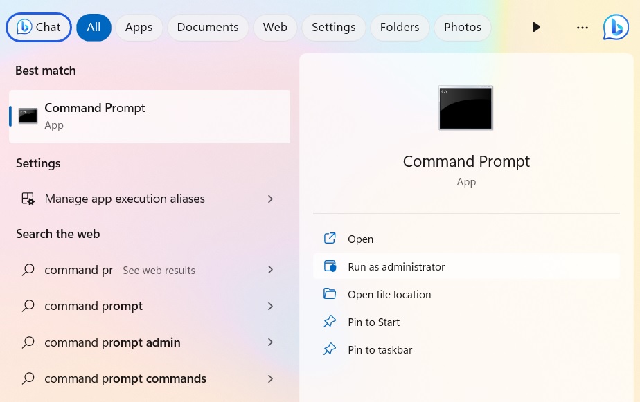 Run Command Prompt as Administrator. 