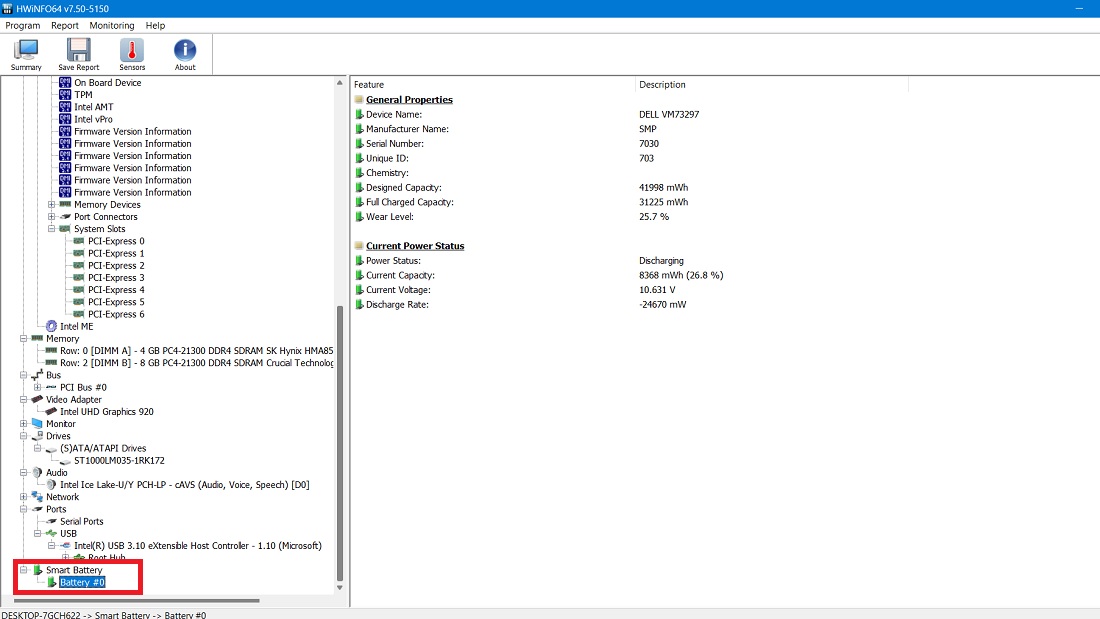 HWinfo data on battery of a laptop.