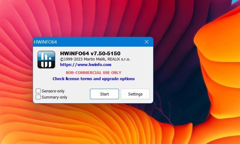 Start the HWinfo application. 