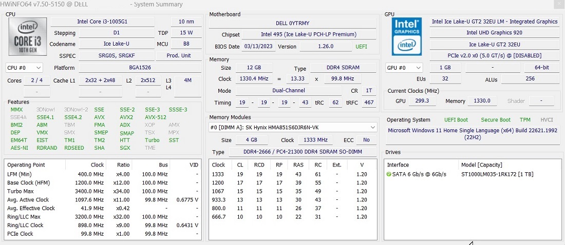 System Summary of a laptop in HWinfo. All green. 