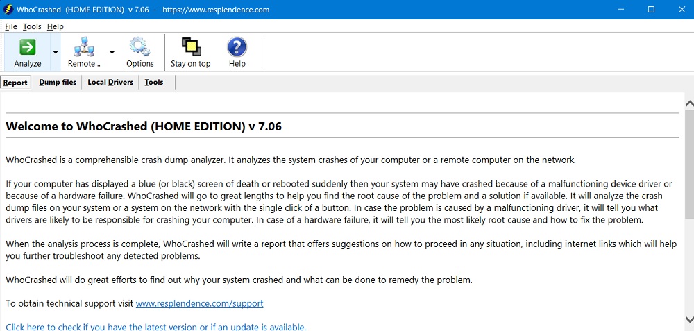 Click the WhoCrashed Analyze button on top. 
