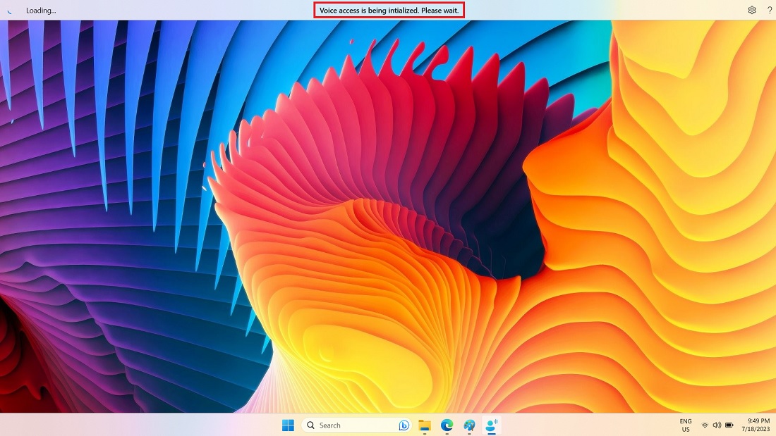 Voice Access app being initialized on the top screen.
