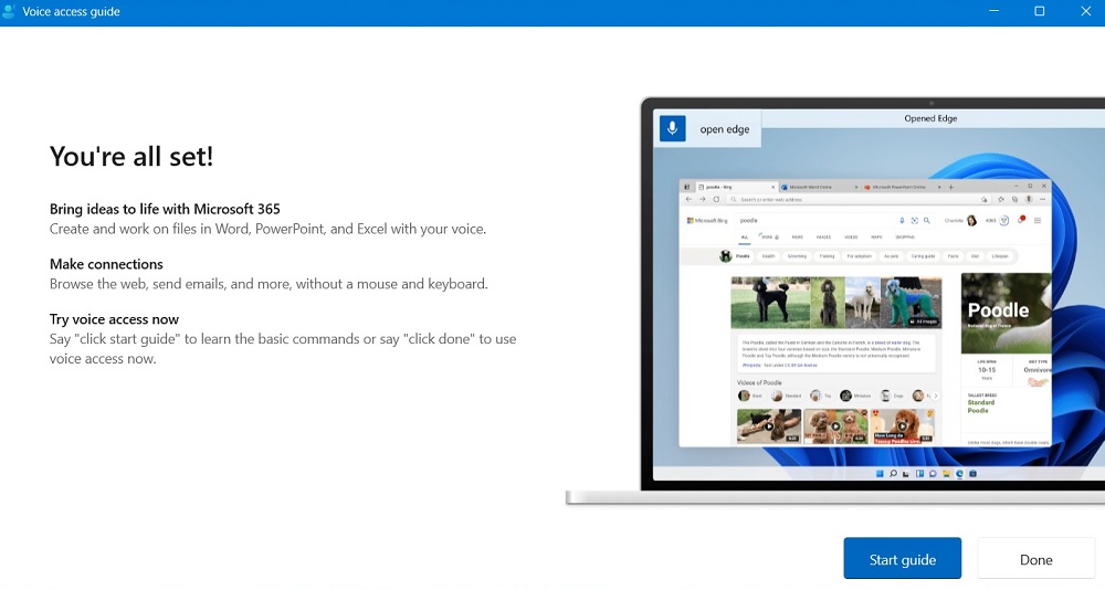 All set message in Voice Access of Windows 11.