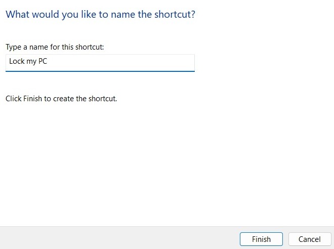 Naming newly created shortcut. 