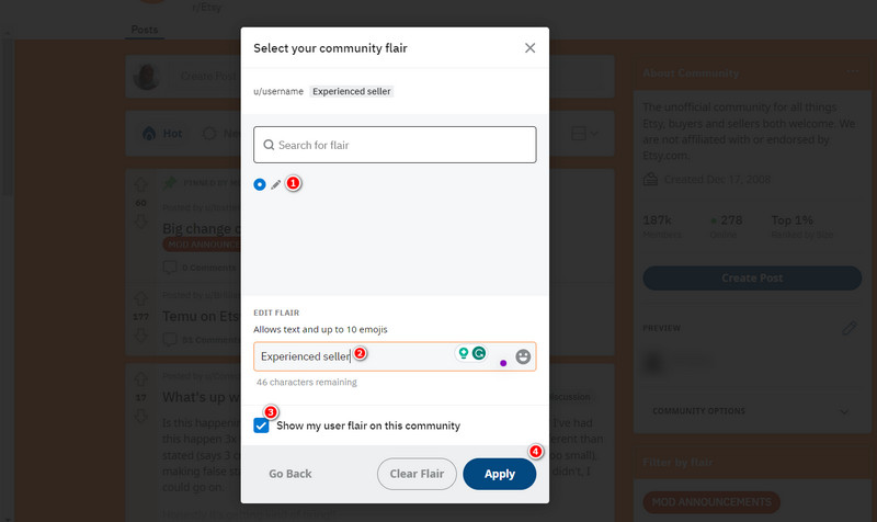 Add User Flair in Reddit desktop