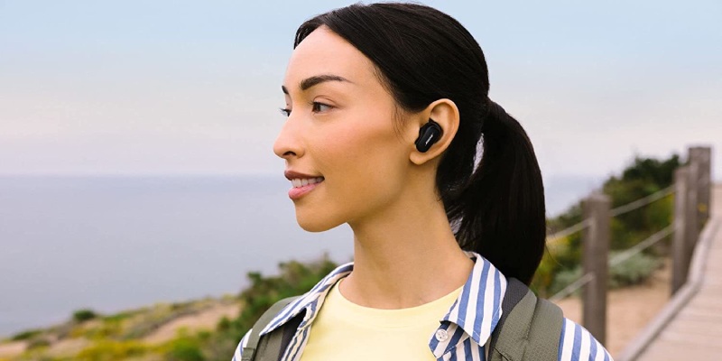 Woman Wearing Bose Nose-Canceling Earbuds