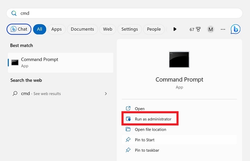 Running CMD as administrator on Windows.