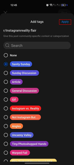 Choosing and applying post flair on Reddit