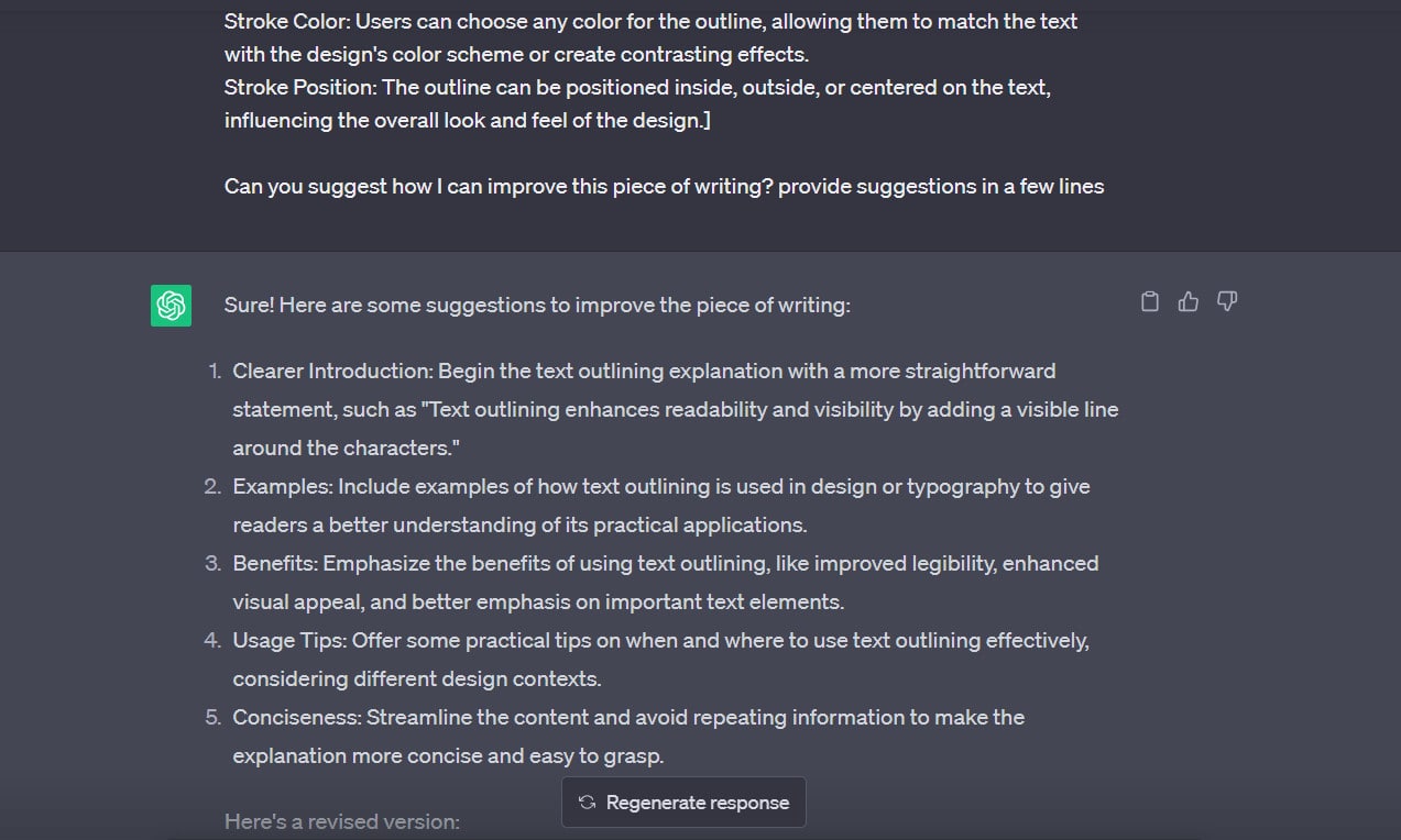 Asking Chatgpt for suggestions on how to improve writing